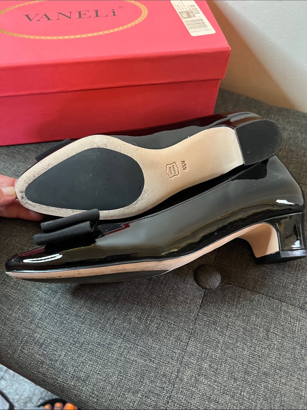 Vaneli Black Patent Flats with Fabric Bow - Picture 2 of 6